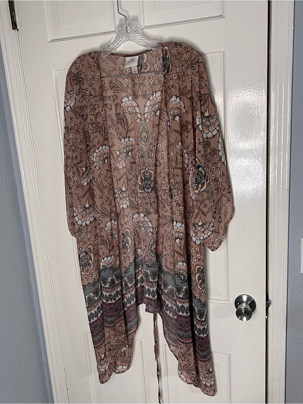 Knox Rose Beige Floral Print Blouse with Green and Orange Accents